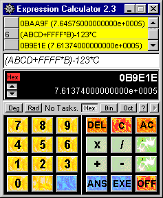 Expression Calculator evaluating a hexadecimal expression