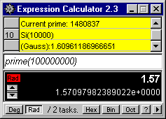 Expression Calculator showing a prime search running with two tasks