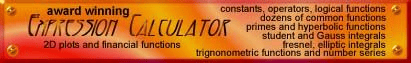 Expression Calculator banner advertising 2D plots, financial functions, trigonometric functions, and more
