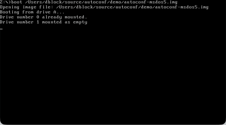 The later Autoconf selecting DOOM during an MS-DOS 5 boot