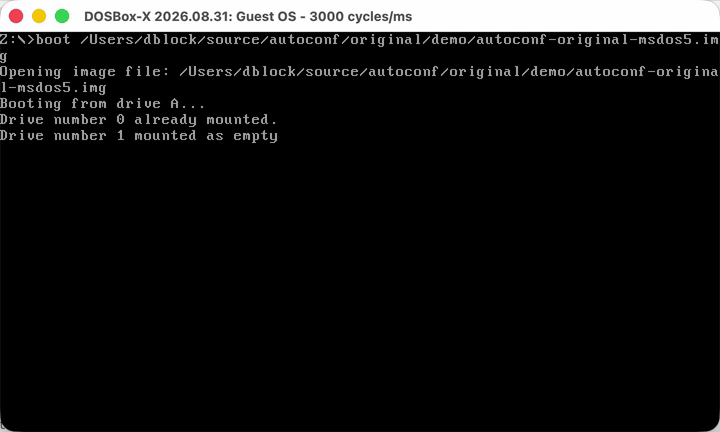 The original 1991 Autoconf selecting DOOM during an MS-DOS 5 boot