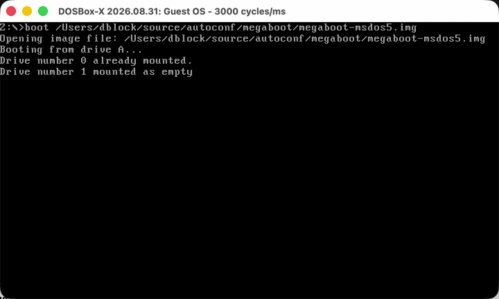 MegaBoot selecting DOOM during an MS-DOS 5 boot