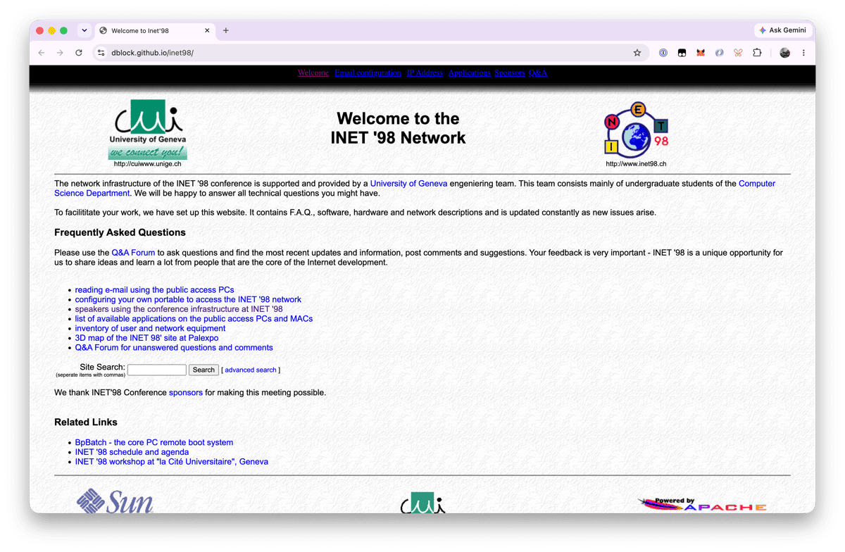 The INET '98 network website